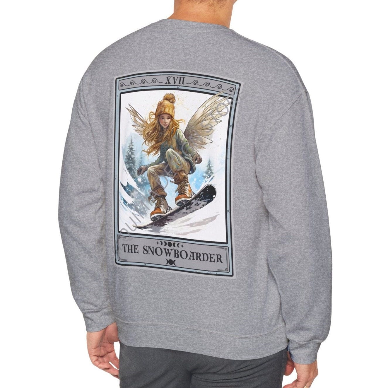 The Snowboarder Tarot Card Sweatshirt, Snowboarding Back Print