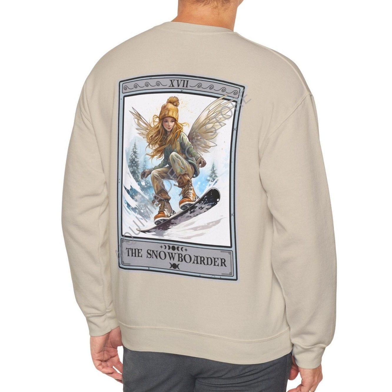 The Snowboarder Tarot Card Sweatshirt, Snowboarding Back Print
