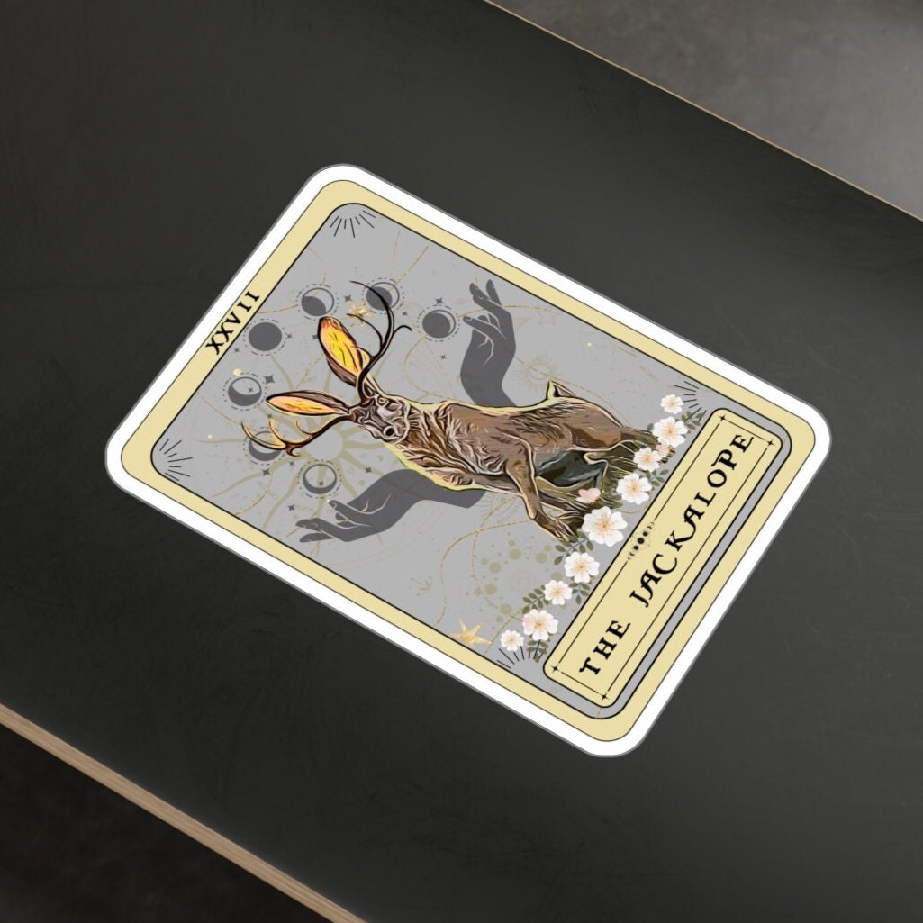 Jackalope Stickers, The Jackalope Tarot Card Sticker 3" x 4" Vinyl Sticker Waterproof UV Resistant Cryptid Laptop Sticker Cryptozoology