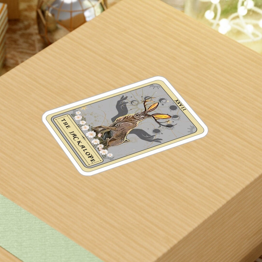 Jackalope Stickers, The Jackalope Tarot Card Sticker 3" x 4" Vinyl Sticker Waterproof UV Resistant Cryptid Laptop Sticker Cryptozoology