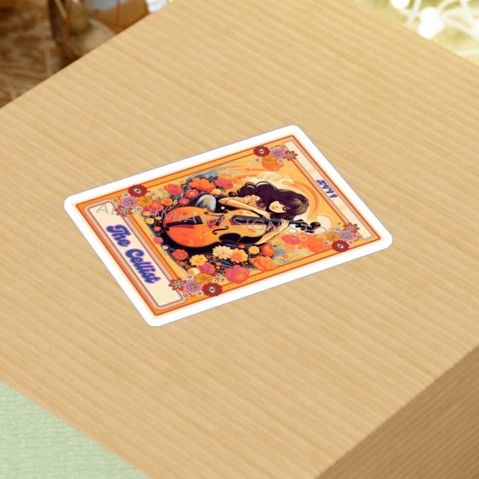 The Cellist Tarot Card Sticker, Cello Player 3" x 4"