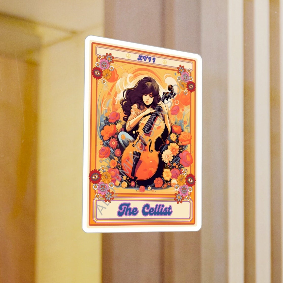 The Cellist Tarot Card Sticker, Cello Player 3" x 4"