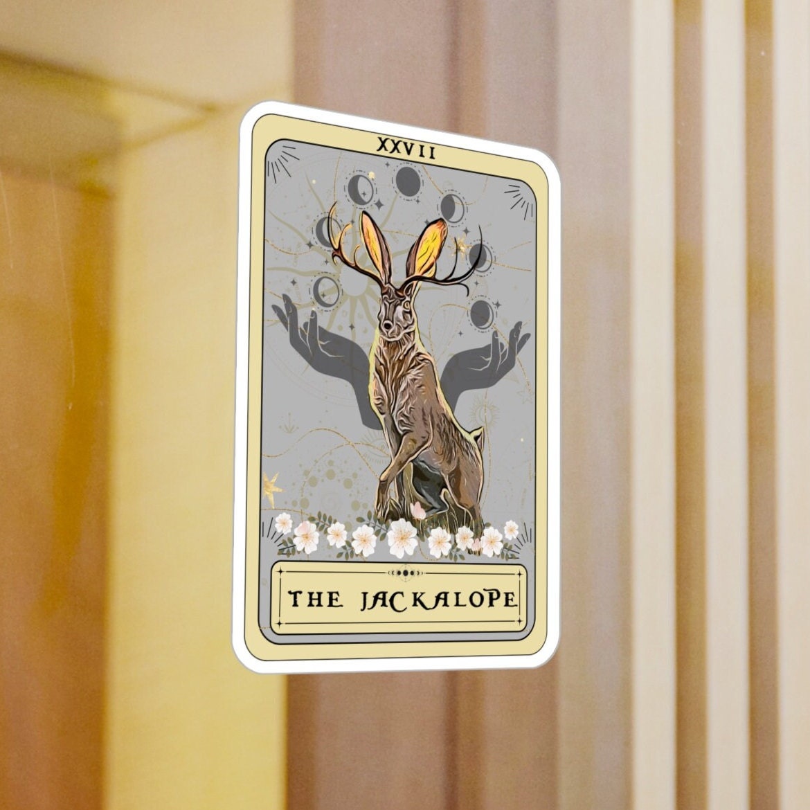 Jackalope Stickers, The Jackalope Tarot Card Sticker 3" x 4" Vinyl Sticker Waterproof UV Resistant Cryptid Laptop Sticker Cryptozoology