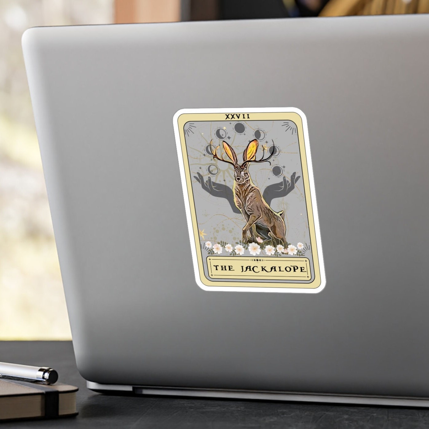 Jackalope Stickers, The Jackalope Tarot Card Sticker 3" x 4" Vinyl Sticker Waterproof UV Resistant Cryptid Laptop Sticker Cryptozoology