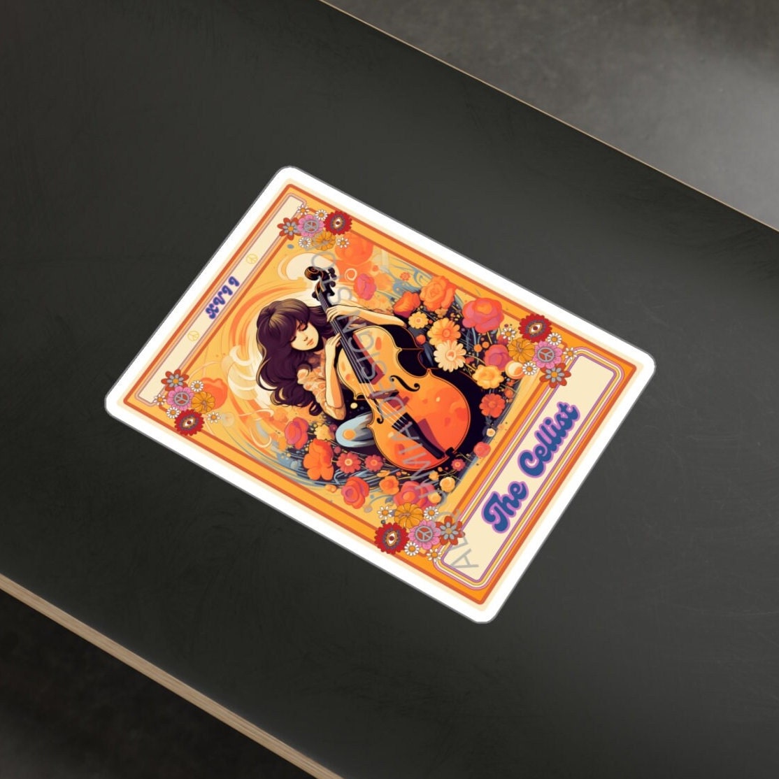The Cellist Tarot Card Sticker, Cello Player 3" x 4"