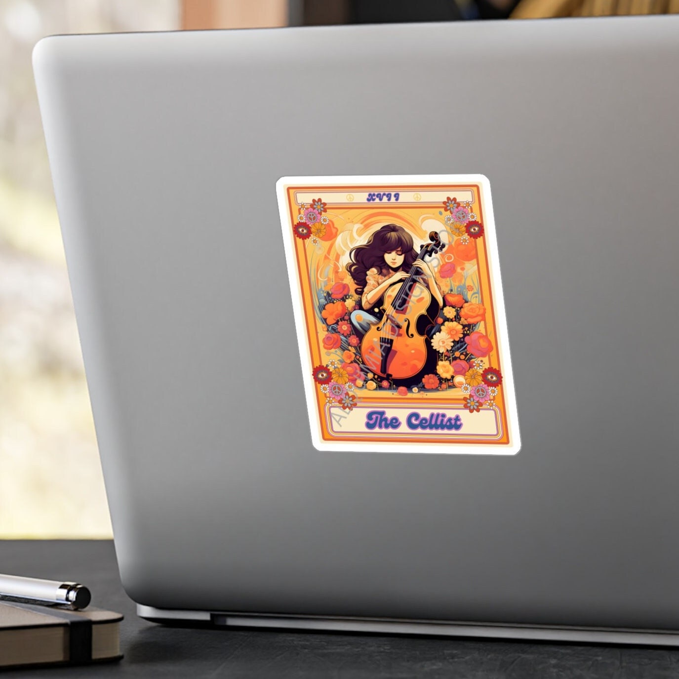 The Cellist Tarot Card Sticker, Cello Player 3" x 4"