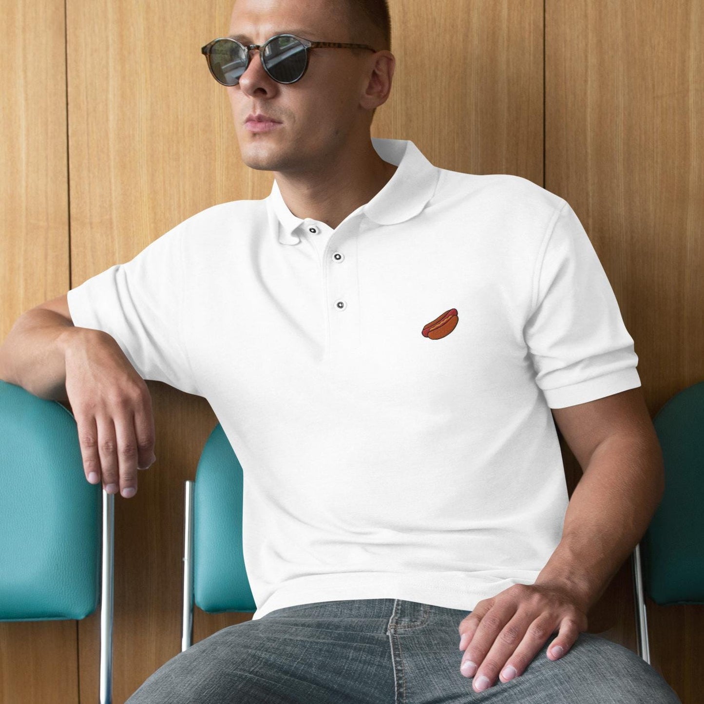 Hot Dog Shirt for Men, Funny Hot Dog Golf Shirt, HotDog Men's Polo