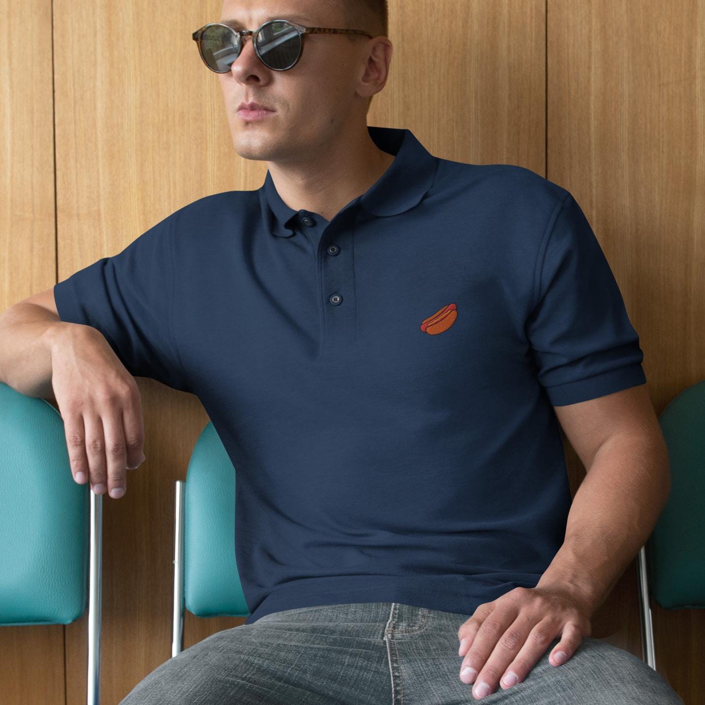 Hot Dog Shirt for Men, Funny Hot Dog Golf Shirt, HotDog Men's Polo