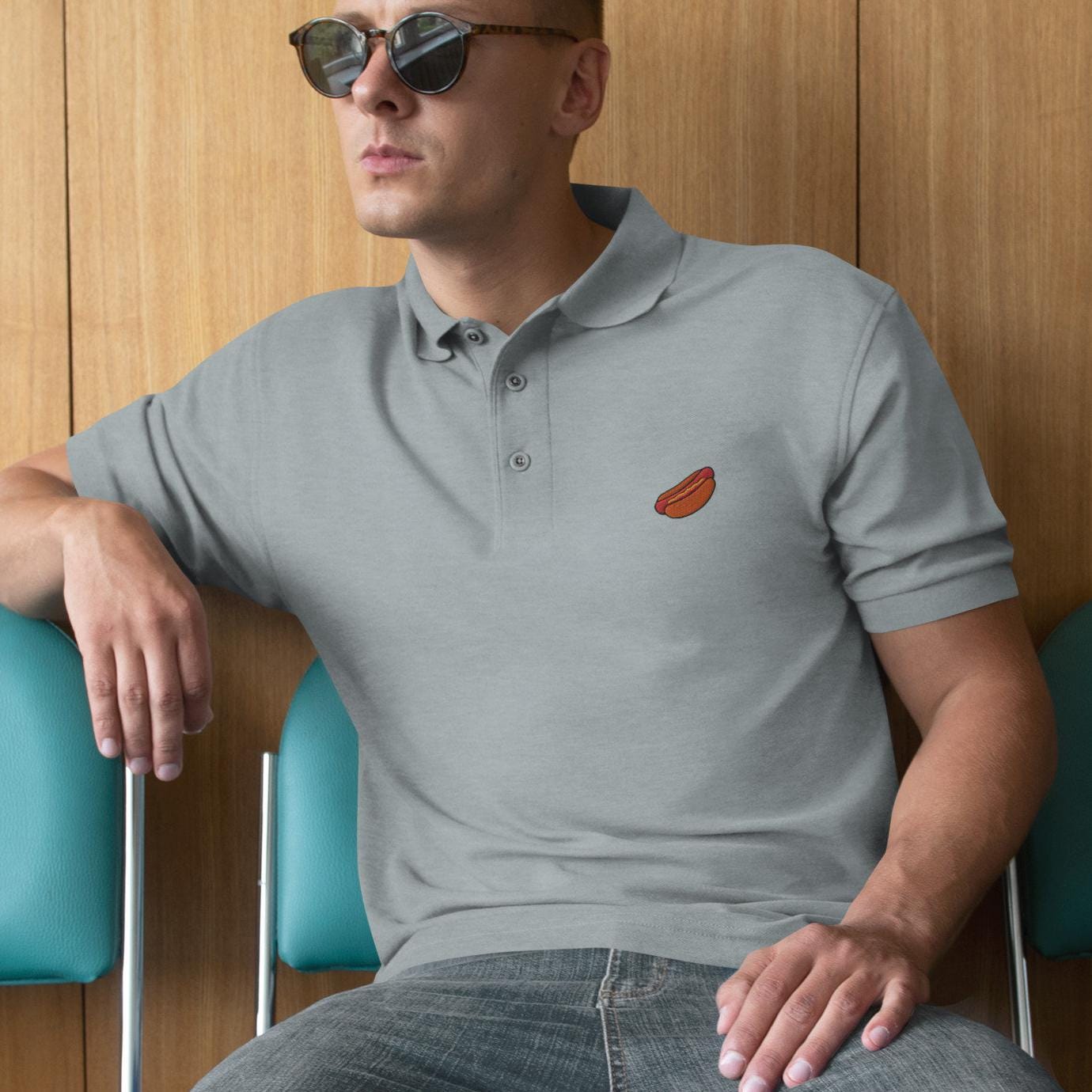 Hot Dog Shirt for Men, Funny Hot Dog Golf Shirt, HotDog Men's Polo