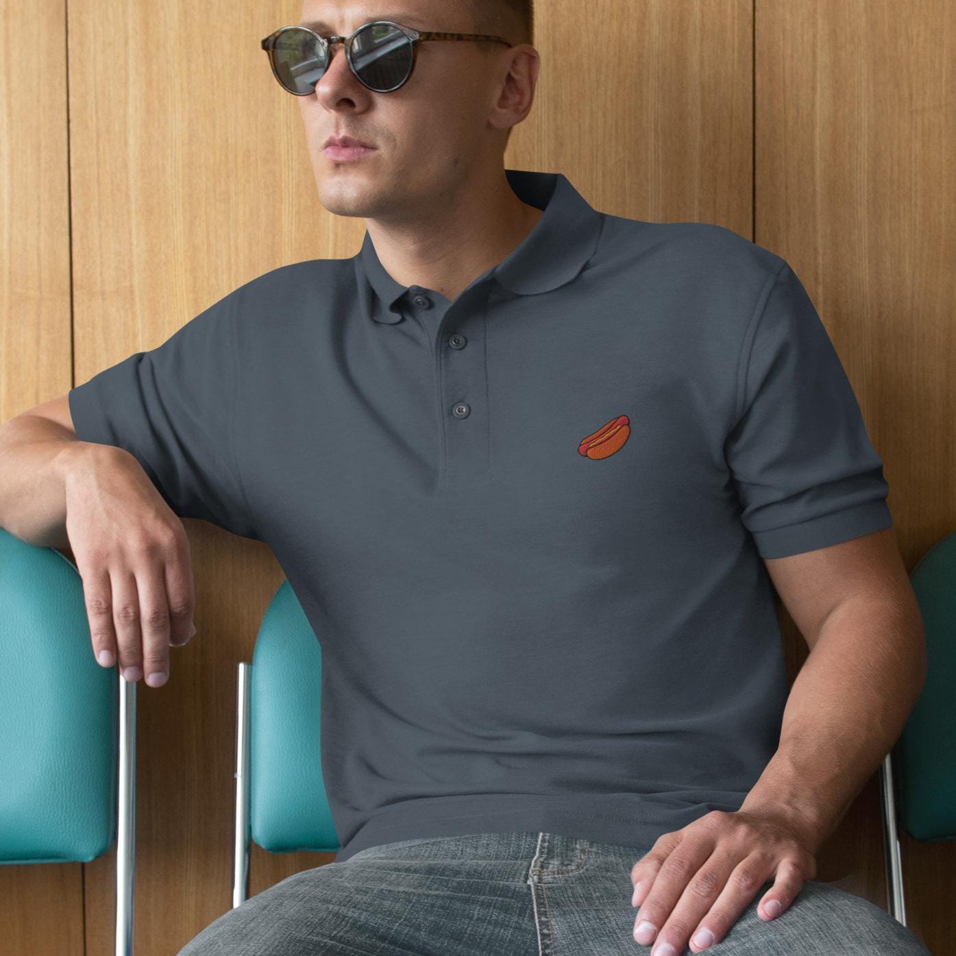 Hot Dog Shirt for Men, Funny Hot Dog Golf Shirt, HotDog Men's Polo