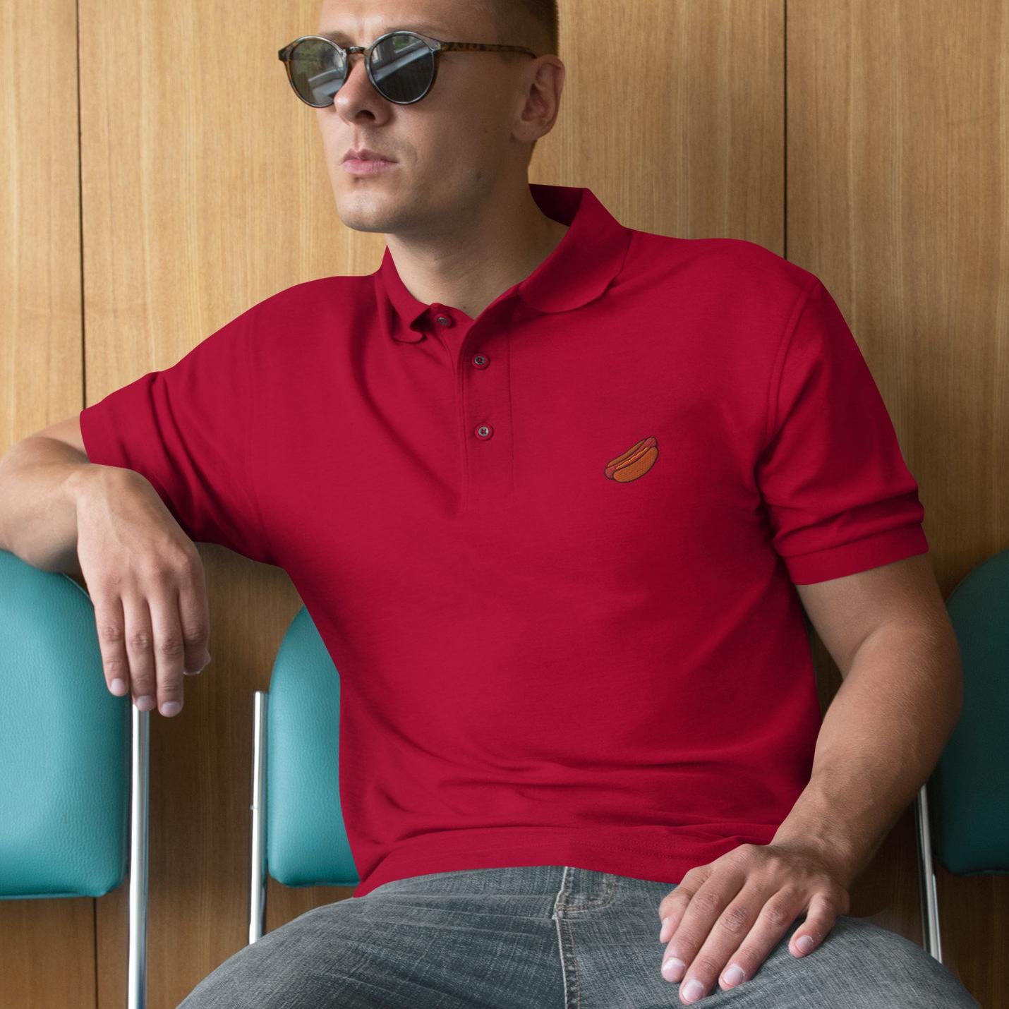 Hot Dog Shirt for Men, Funny Hot Dog Golf Shirt, HotDog Men's Polo
