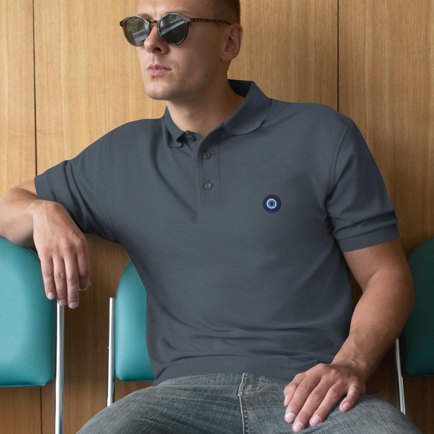 Evil Eye Shirt for Men, Evil Eye Polo Shirt Evil Eye Golf Shirt Men's Premium Polo Embroidered Evil Eye Logo Shirt