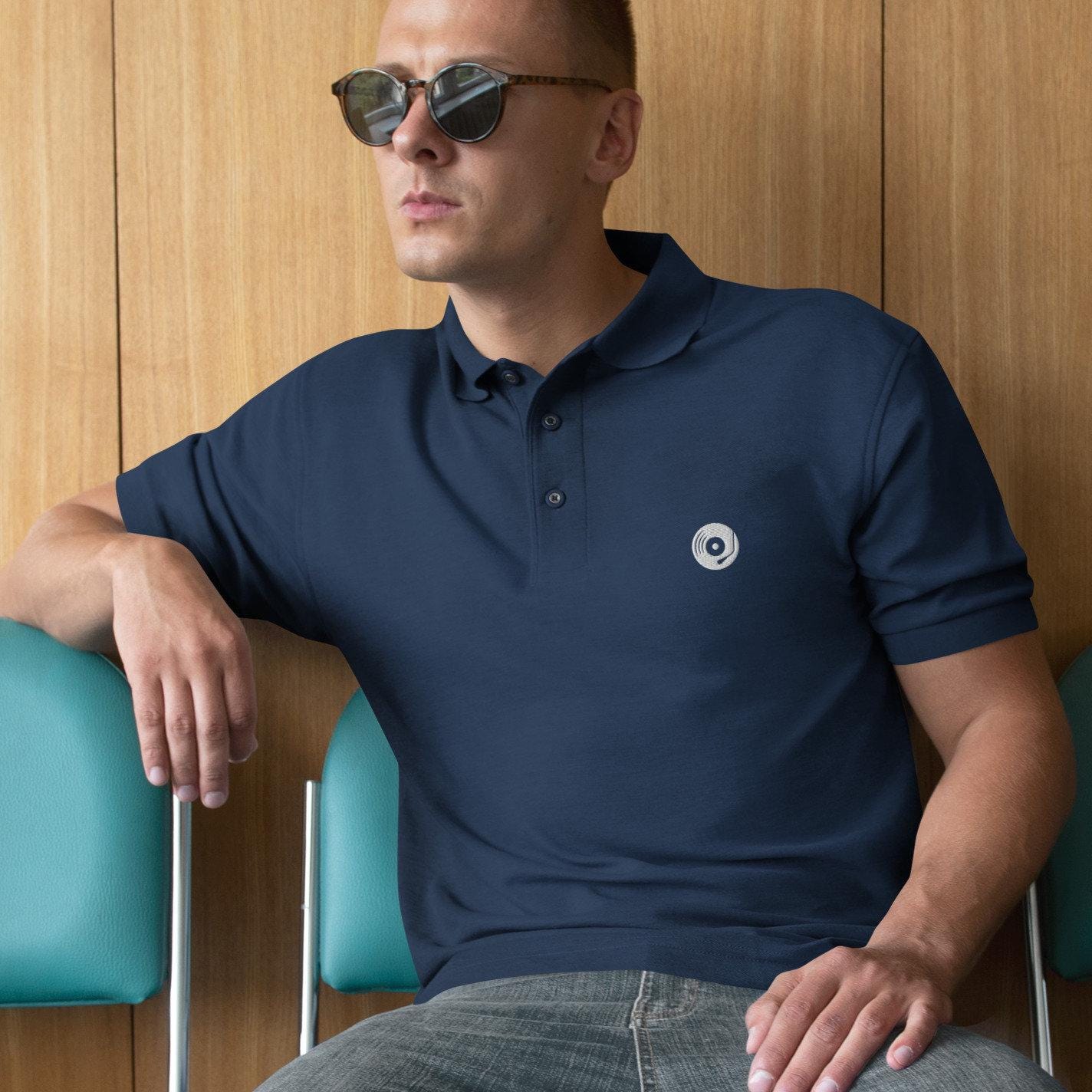 Vinyl Record Shirt For Men, Audiophile Polo Shirt Embroidered Vinyl Record Logo Men's Premium Polo Turntable Shirt
