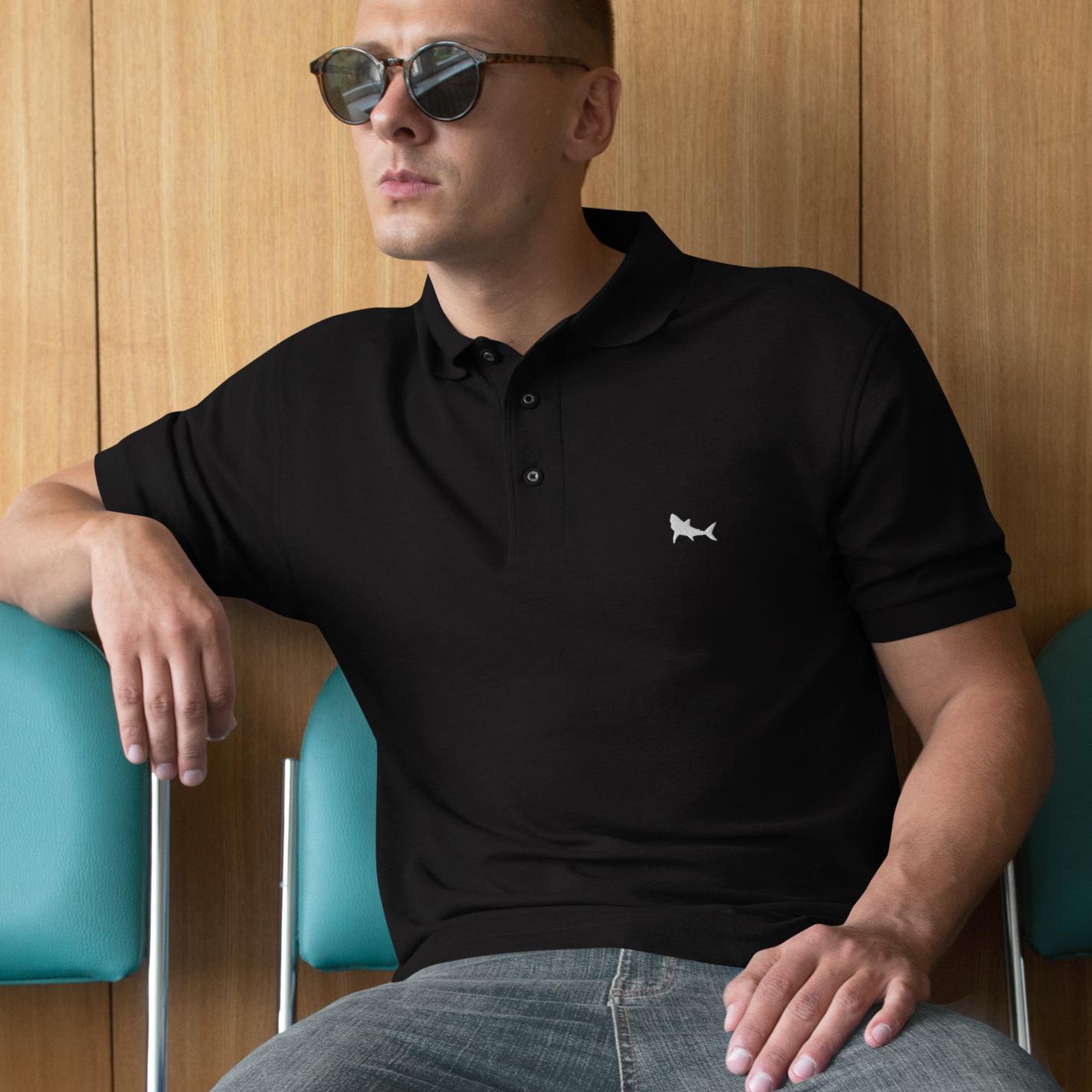 Shark Shirt for Mens, Shark Polo Shirt Ocean Life Golf Men's Premium Polo Embroidered Shark Logo Shirt