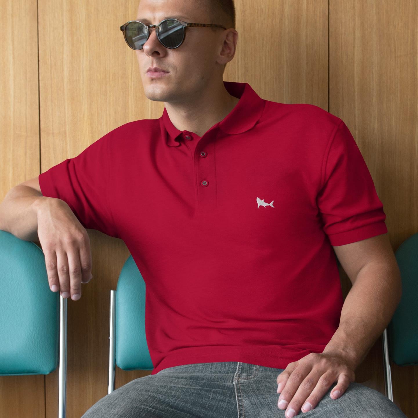 Shark Shirt for Mens, Shark Polo Shirt Ocean Life Golf Men's Premium Polo Embroidered Shark Logo Shirt