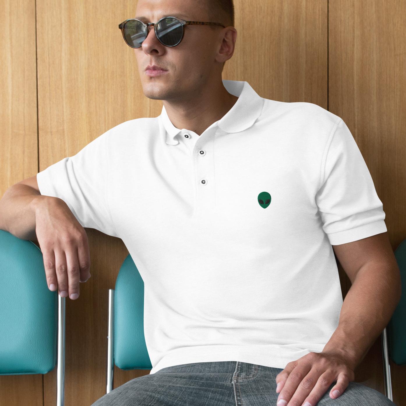 Alien Shirt For Mens, UFO Polo Shirt Alien Logo Golf Shirt Men's Premium Polo Embroidered Alien Logo Office Shirt