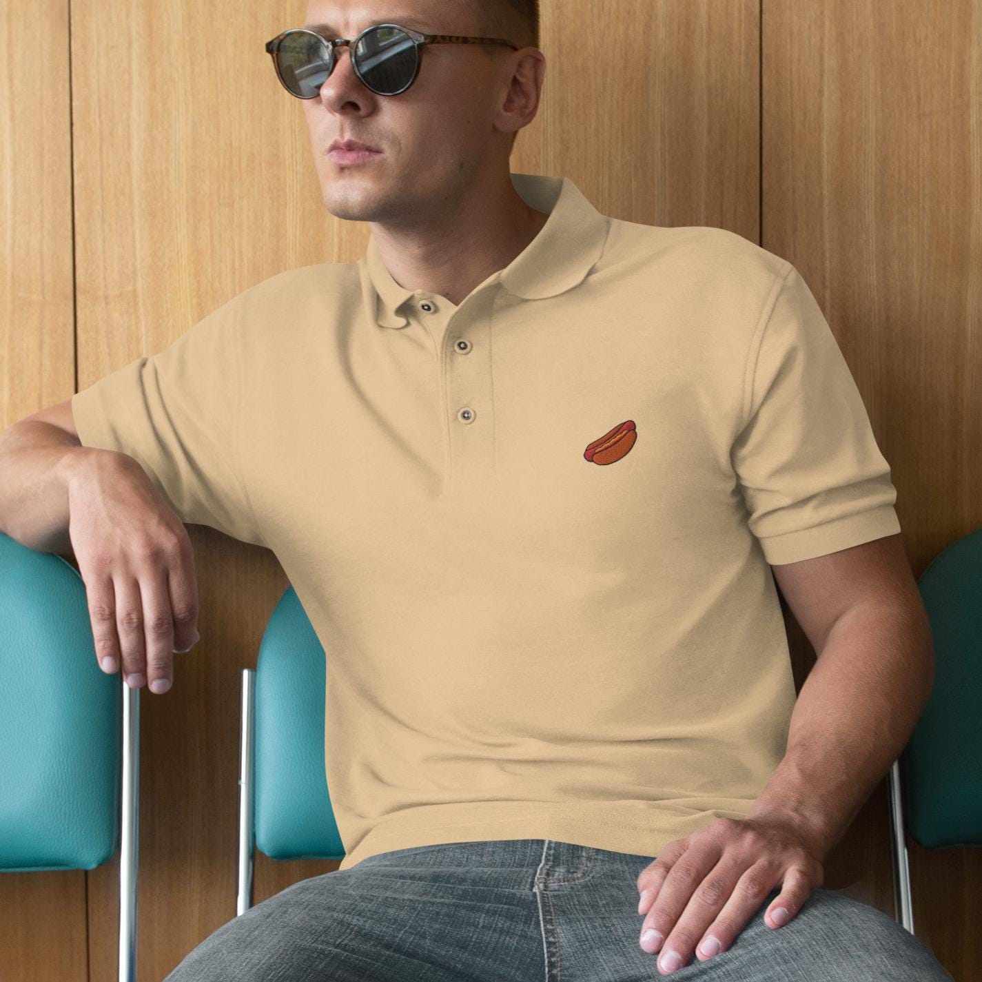 Hot Dog Shirt for Men, Funny Hot Dog Golf Shirt, HotDog Men's Polo