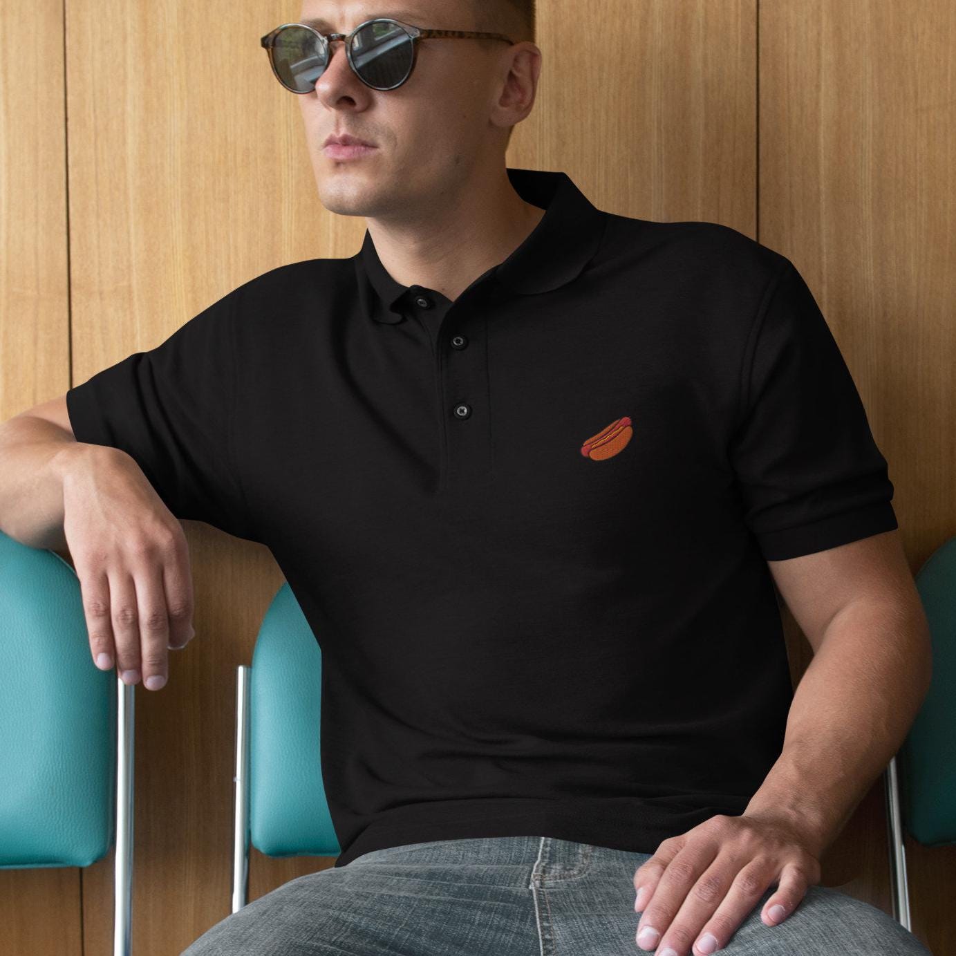 Hot Dog Shirt for Men, Funny Hot Dog Golf Shirt, HotDog Men's Polo