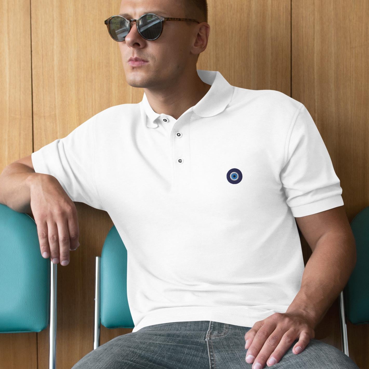 Evil Eye Shirt for Men, Evil Eye Polo Shirt Evil Eye Golf Shirt Men's Premium Polo Embroidered Evil Eye Logo Shirt