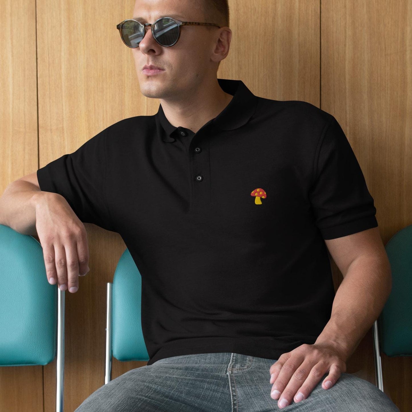 Mushroom Shirt For Mens, Mushroom Polo Shirt Mushroom Golf Shirt Men's Premium Polo Embroidered Mushroom Logo