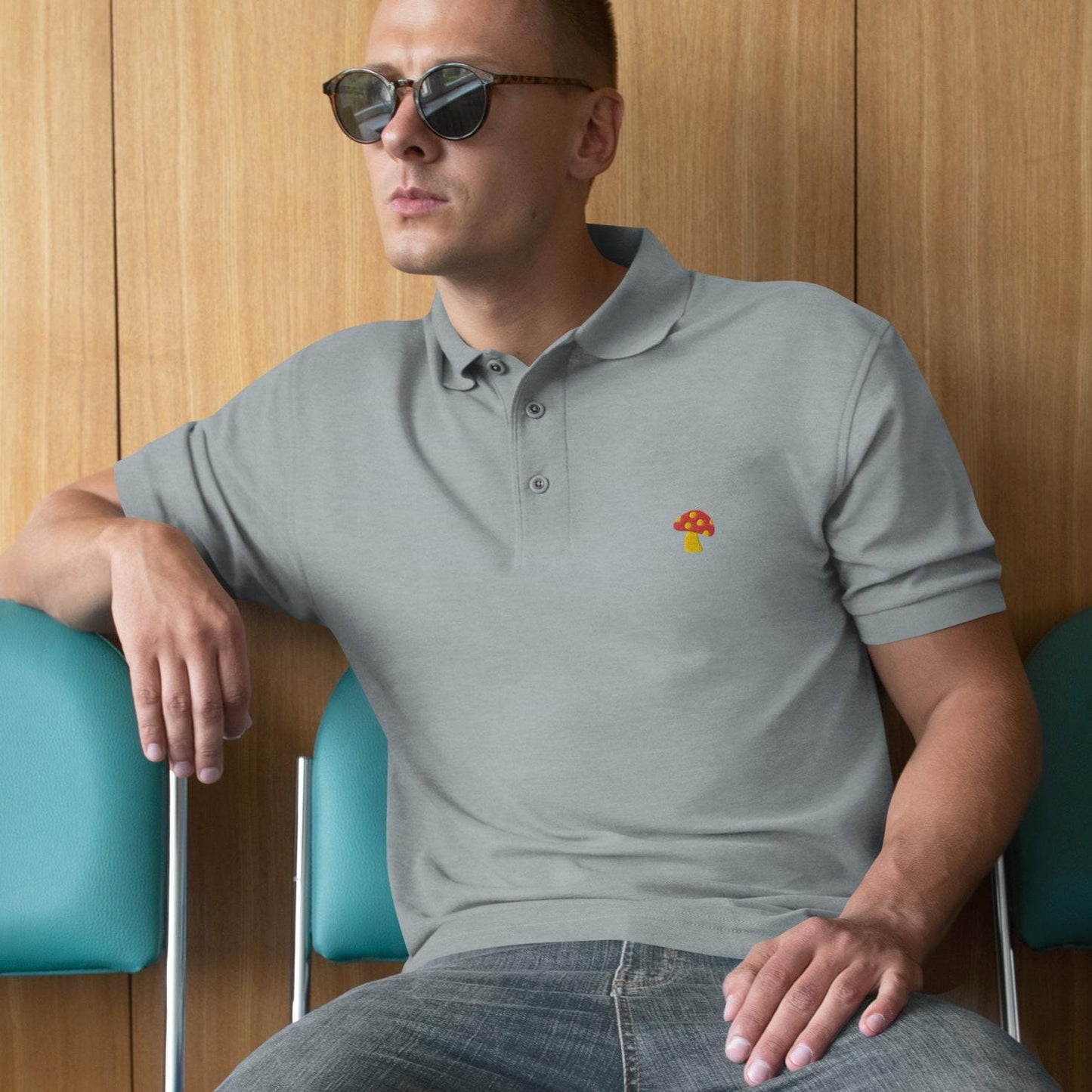Mushroom Shirt For Mens, Mushroom Polo Shirt Mushroom Golf Shirt Men's Premium Polo Embroidered Mushroom Logo