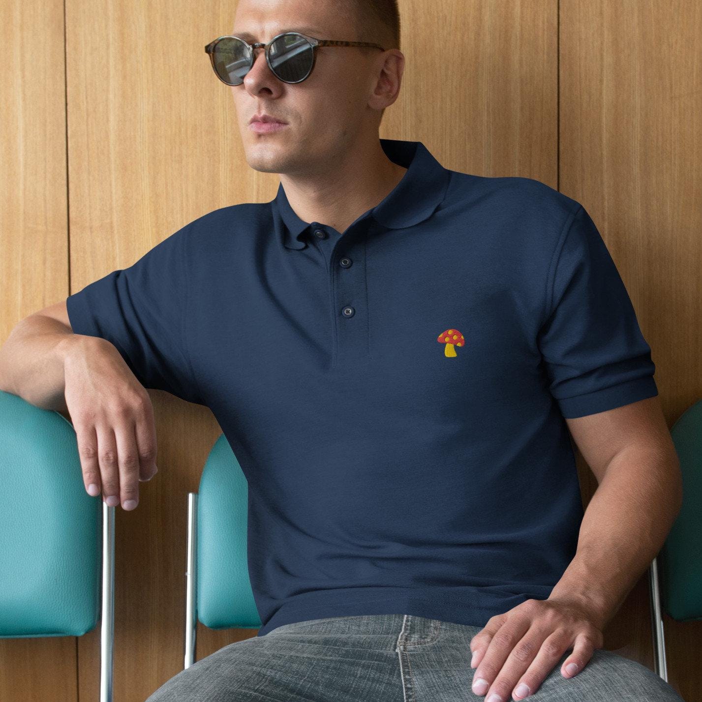 Mushroom Shirt For Mens, Mushroom Polo Shirt Mushroom Golf Shirt Men's Premium Polo Embroidered Mushroom Logo