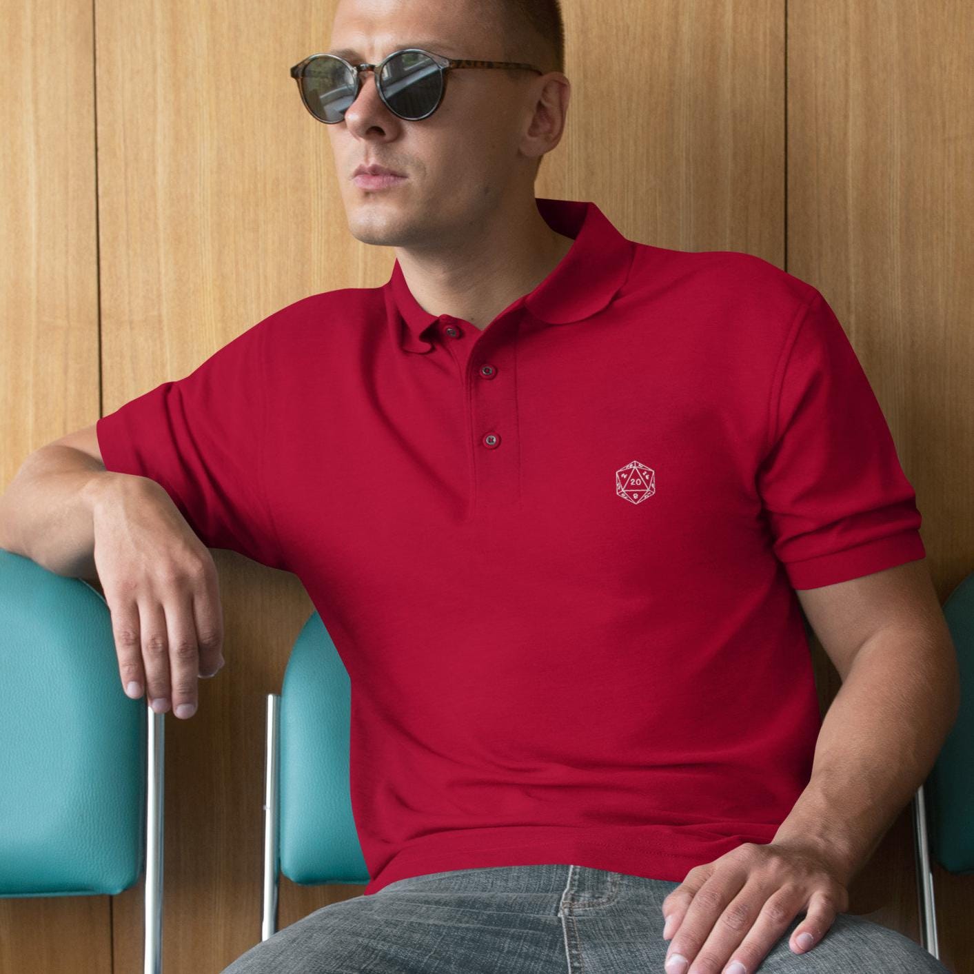 Dungeons and Dragons Shirt for Men, DND Polo Shirt DND Dice Men's Premium Polo Embroidered Dnd Dice Logo