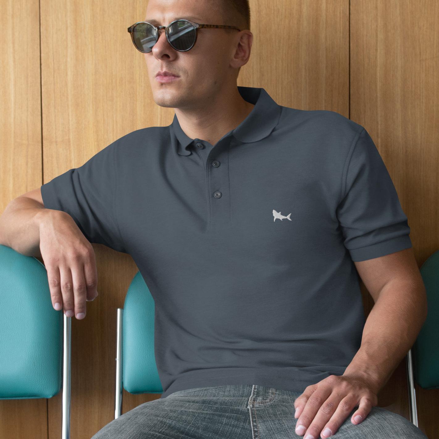 Shark Shirt for Mens, Shark Polo Shirt Ocean Life Golf Men's Premium Polo Embroidered Shark Logo Shirt
