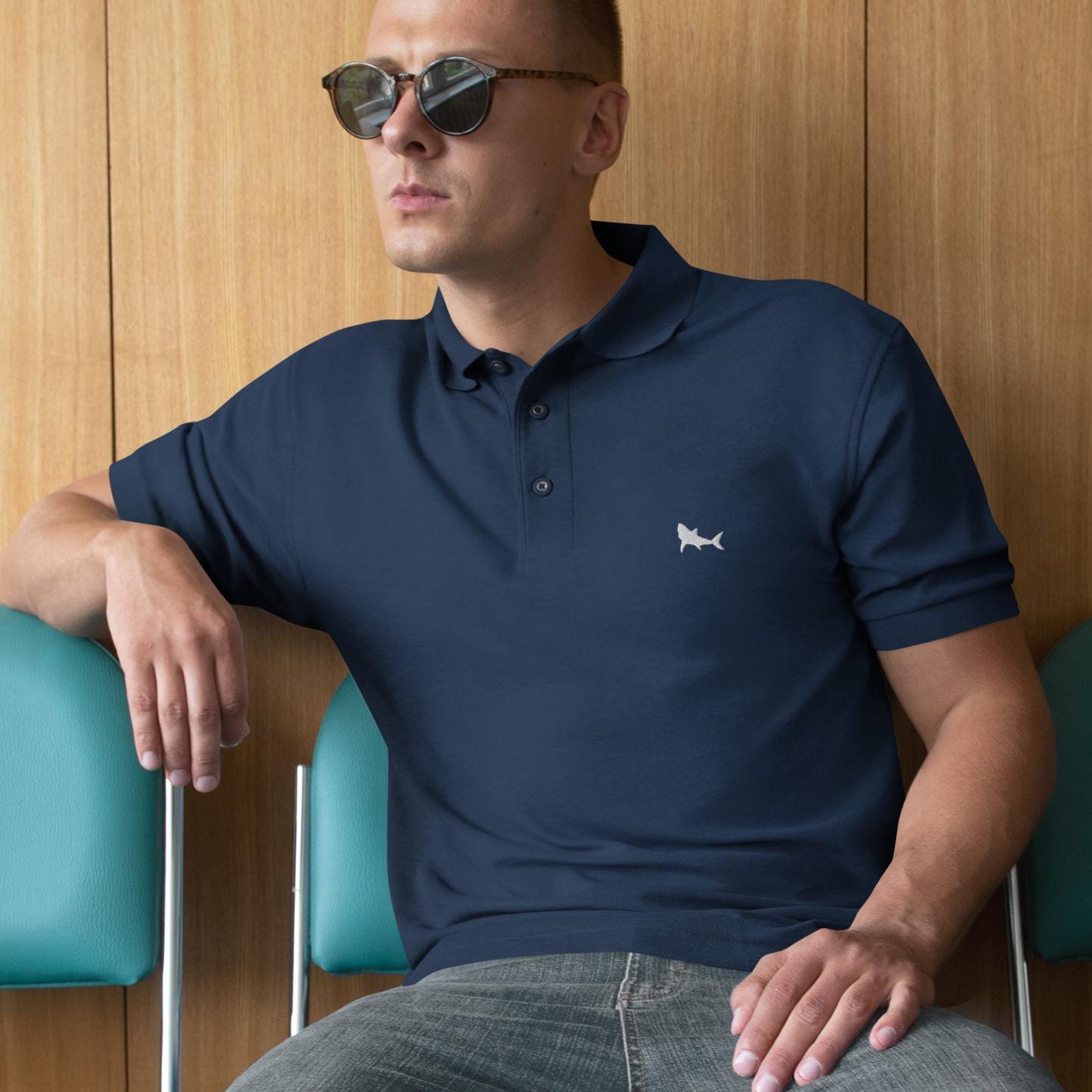 Shark Shirt for Mens, Shark Polo Shirt Ocean Life Golf Men's Premium Polo Embroidered Shark Logo Shirt