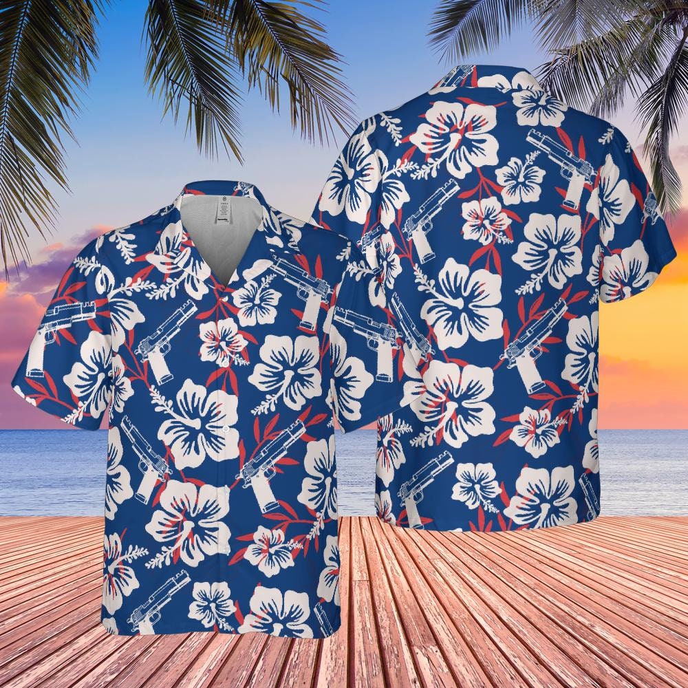 Gun Hawaiian Shirt, Blue Red