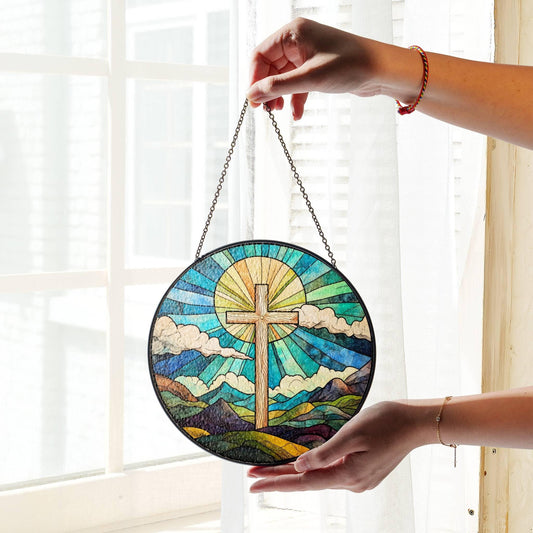 Christian Cross Stained Glass SunCatcher Christian Window Hanging Jesus Home Art