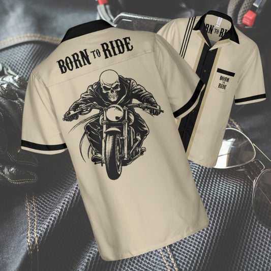 Born to Ride Motorcycle Button Up Shirt with Pocket, Biker Short-sleeve Hawaiian Shirt Motorcycle Rider Gifts