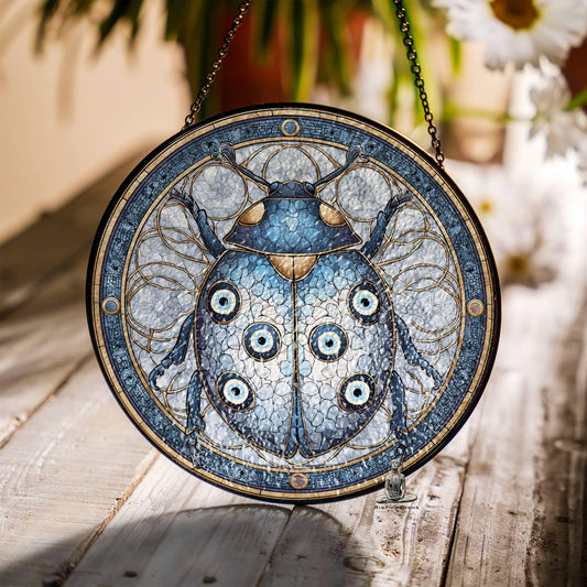 Evil Eye Ladybug Stained Glass SunCatcher - Protection Wall Art  Home Decoration