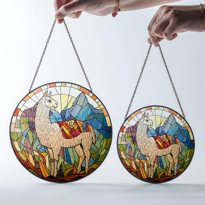Llama Stained Glass Sun Catcher - Alpaca Window Hanging Decor