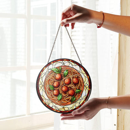 Italian Food Sun Catcher - Spaghetti Meatballs Window Decoration for Pasta Lovers