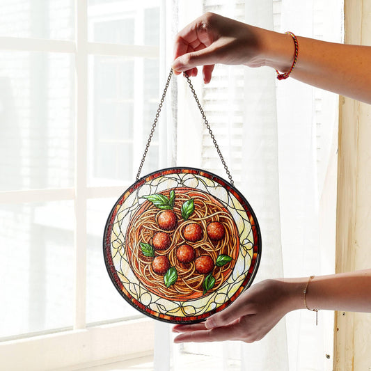 Italian Food Sun Catcher - Spaghetti Meatballs Window Decoration for Pasta Lovers