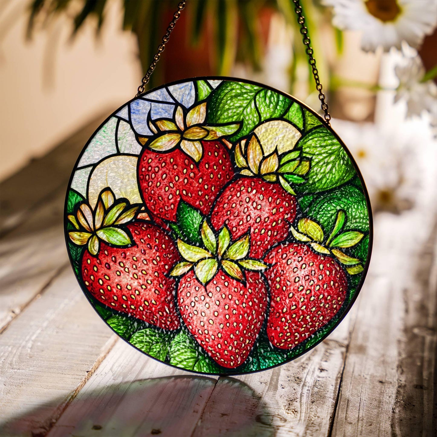 Strawberry Stained Glass Sun Catcher - Berry Window Decoration for Fruit Lovers