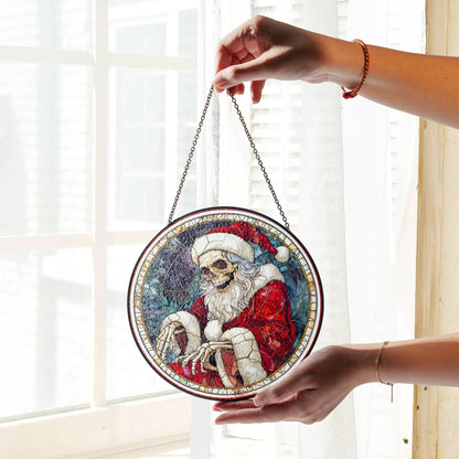 Skeleton Christmas Suncatcher - Faux Stained Glass Skull Window Decor