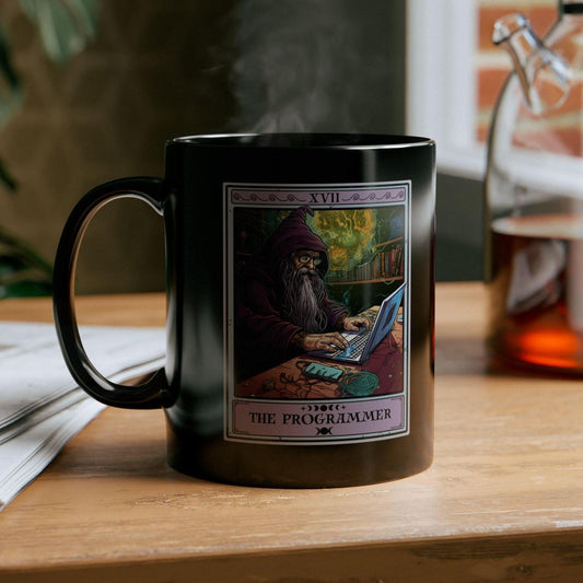 Programmer Tarot Card Mug - Black 11oz Gift for Coders