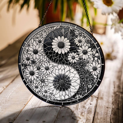 Yin Yang Stained Glass Sun Catcher - Light Catcher Window Hanging Decor