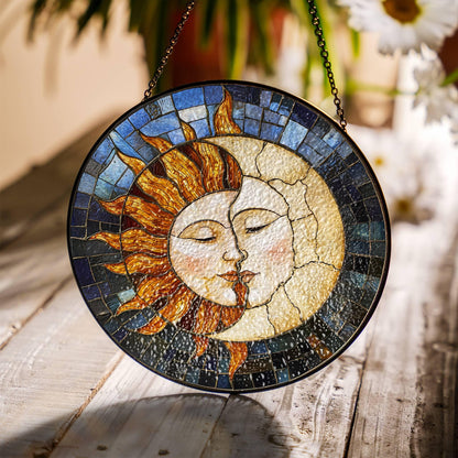 Stained Glass Sun Moon SunCatcher - Decorative Window Hanging