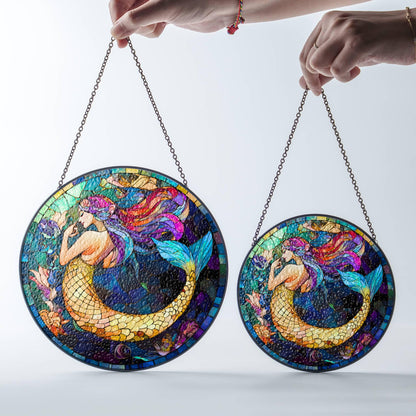Mermaid Stained Glass Sun Catcher - Under the Sea Window Decor for Mermaid Lovers