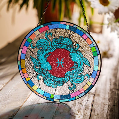 Aquarius Stained Glass Zodiac SunCatcher LightCatcher Aquarius Window Hanging