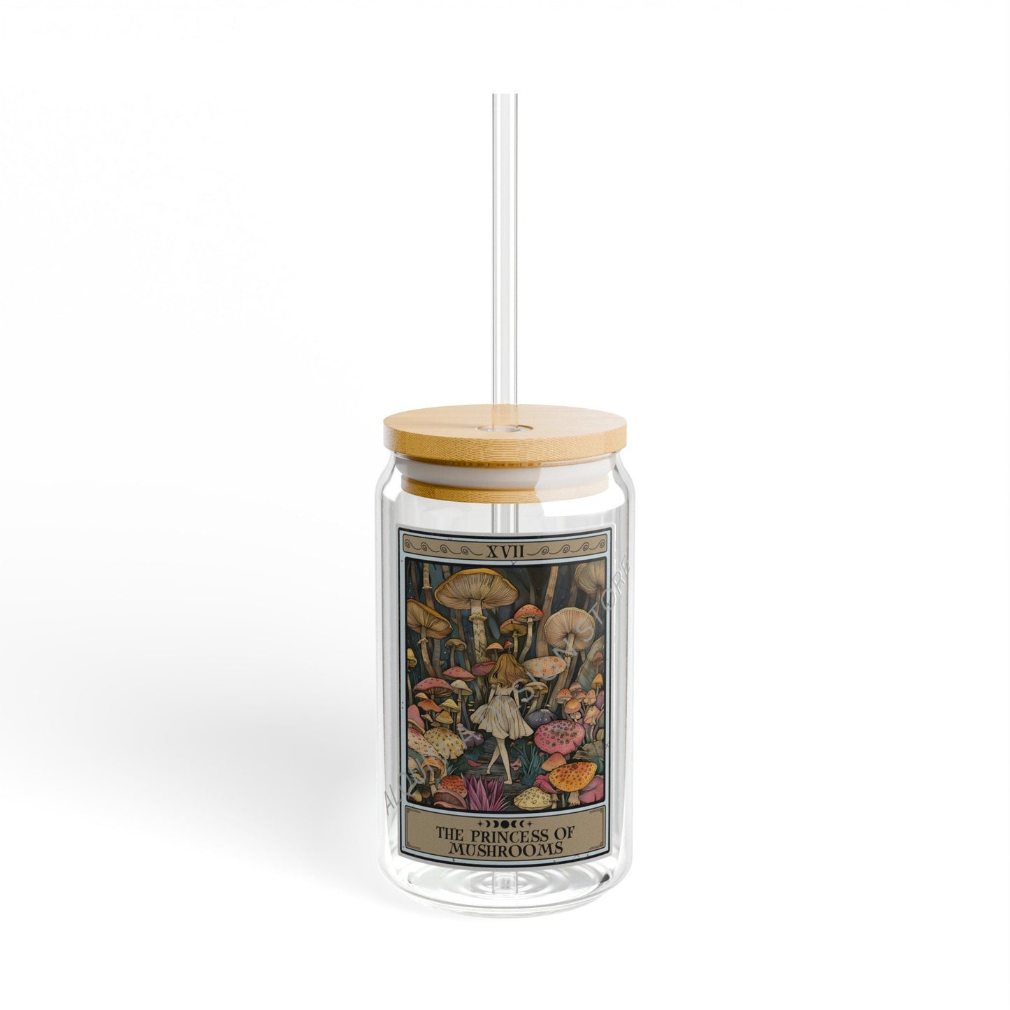 Mushroom Tarot Card Glass Tumbler - 16oz Fungi Sipper Gift