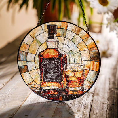 Whiskey Stained Glass SunCatcher Whisky Window Hanging Home Decor