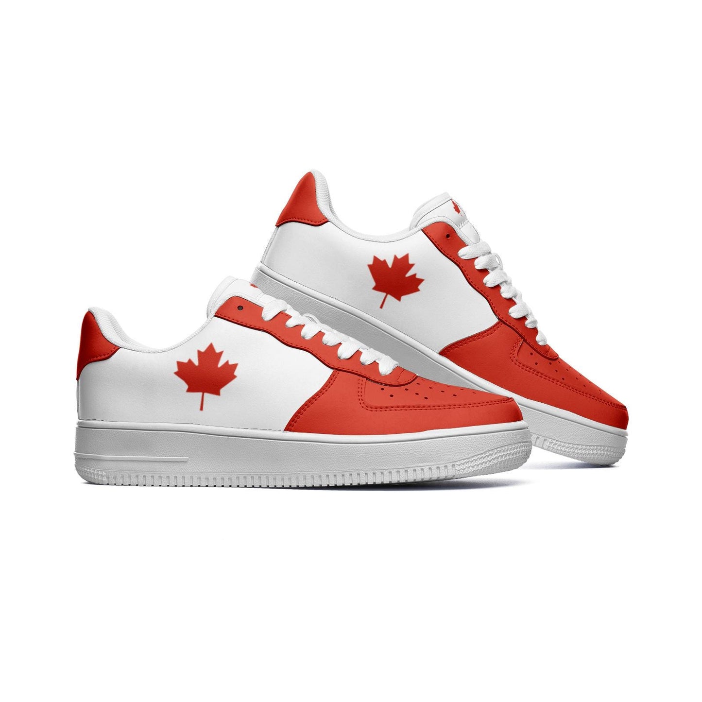Canada Flag Sneakers, Canadian Colors Unisex Low Top Vegan Leather Sneakers