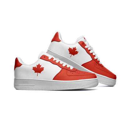 Canada Flag Sneakers, Canadian Colors Unisex Low Top Vegan Leather Sneakers
