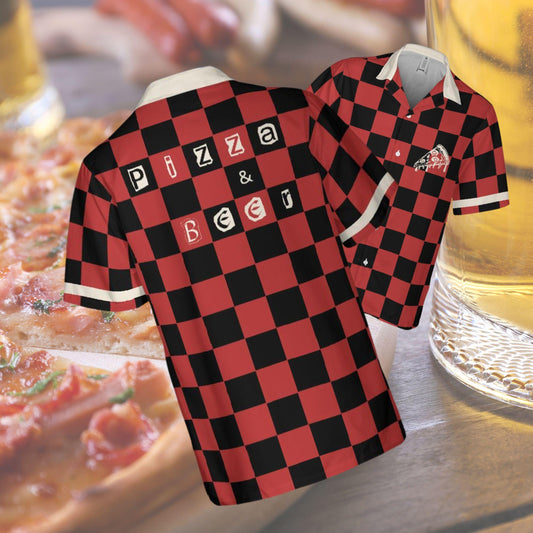 Pizza & Beer Button Down Shirt, Foodie Shirt Short-sleeve Hawaiian Shirt Funny Pizza and Beer Lover Gifts