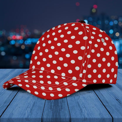 Red Polka Dot Cap, Red White Polka Dots Hat, Baseball Cap