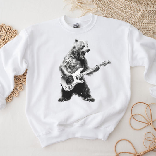 Bear Playing Bass Guitar Sweatshirt - Music Tee Gift for Bass Players
